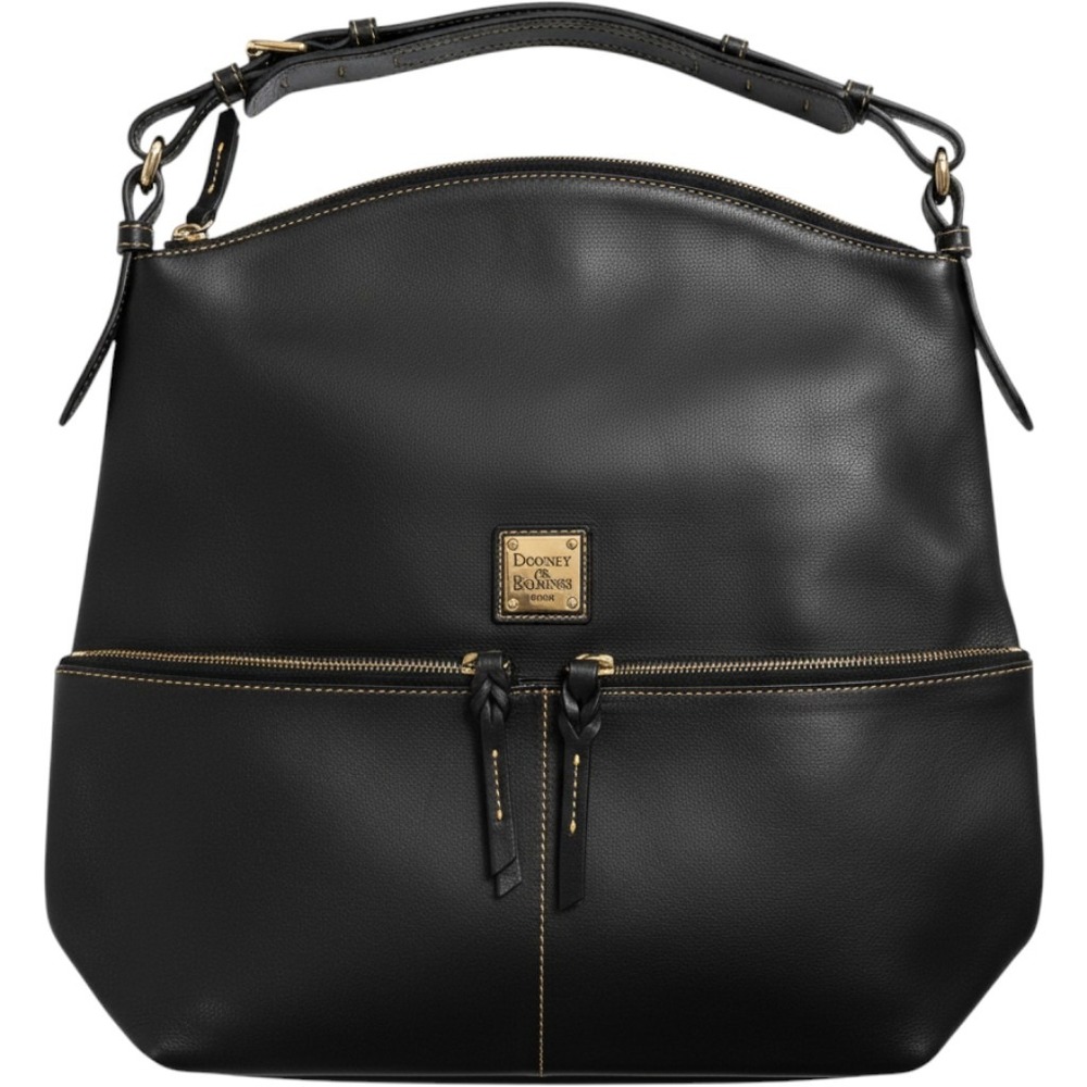 Dooney & Bourke Black Pebble Leather Hobo Shoulder Bag Contrast Stitching Large